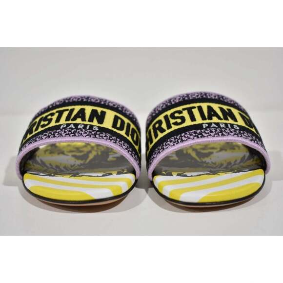 Christian Dior Dway D Jungle Yellow Black Embroidered Logo Slide Flat Sandal 36 - Picture 6 of 12